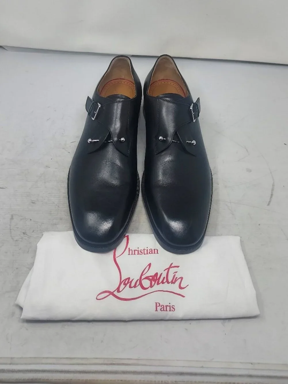 Christian Louboutin Men Black Chambelimonk Leather Derby Shoe